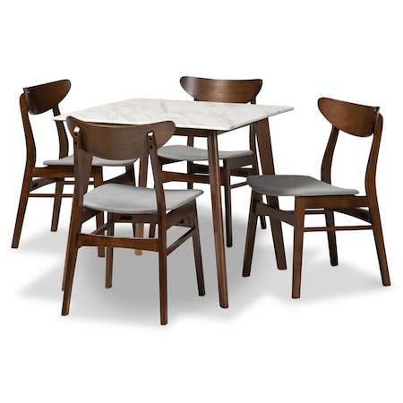 Baxton Studio Paras Mid-Century Transitional Light Grey Fabric and Walnut Brown Finished Wood 5-PC Dining Set 178-10810-11082-Zoro